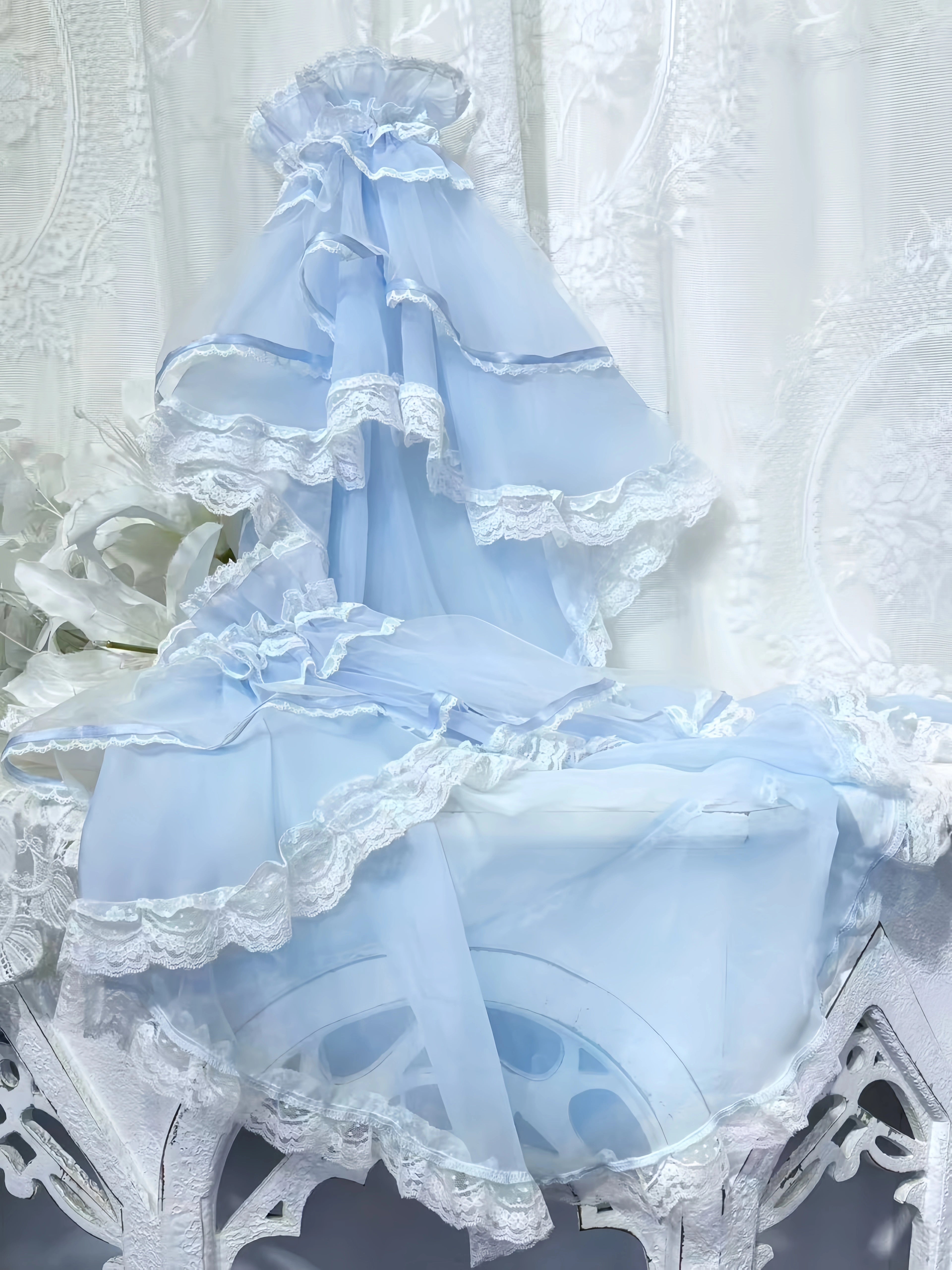 Deposit cut-off fog blue poetry collection Lu Kemi original design long skirt bridal dress Lolita