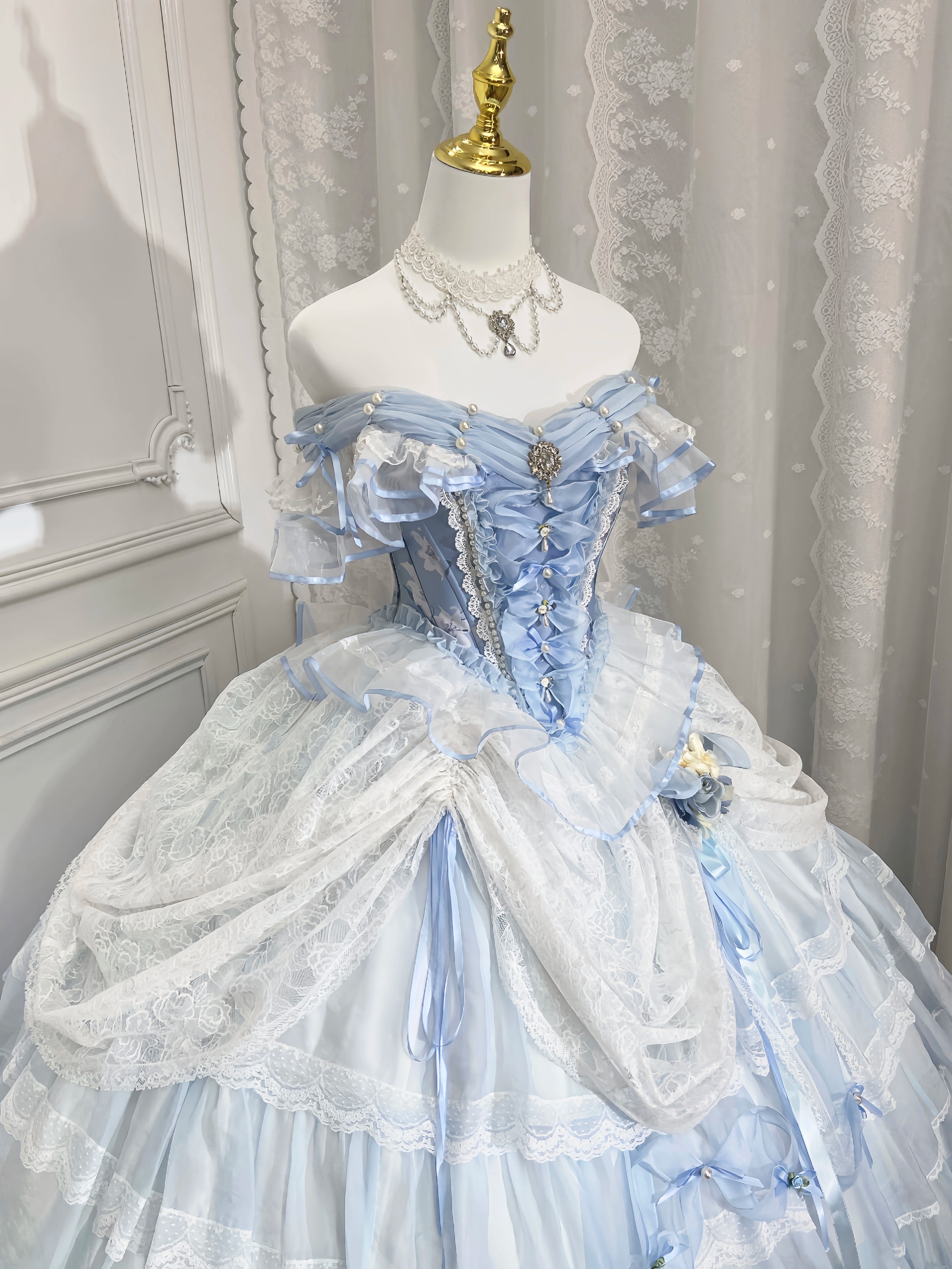 Deposit cut-off fog blue poetry collection Lu Kemi original design long skirt bridal dress Lolita