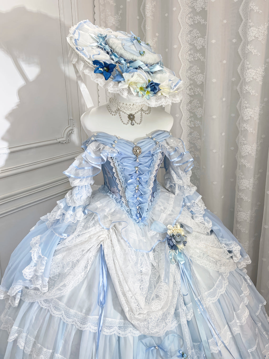 Deposit cut-off fog blue poetry collection Lu Kemi original design long skirt bridal dress Lolita