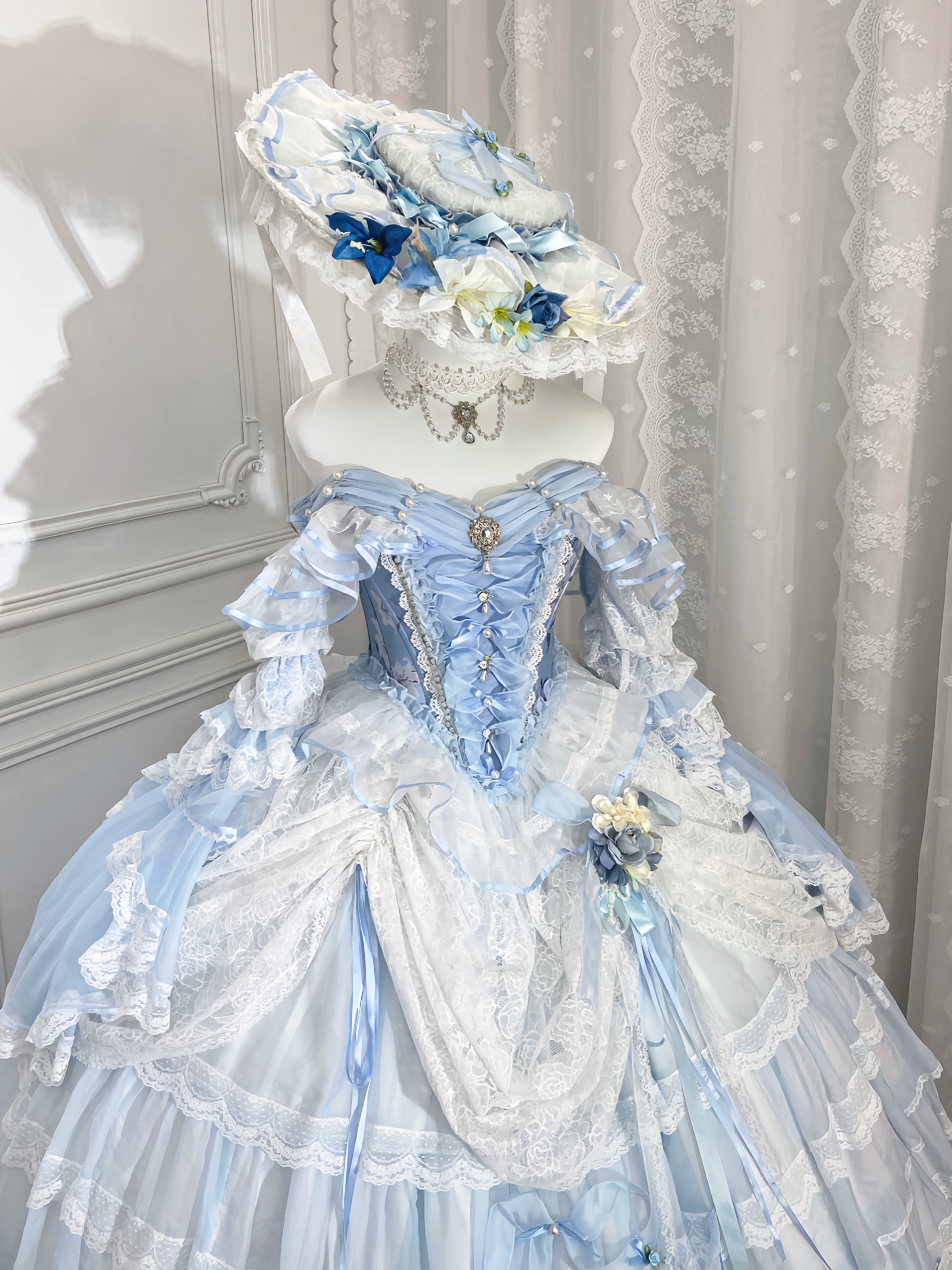 Deposit cut-off fog blue poetry collection Lu Kemi original design long skirt bridal dress Lolita