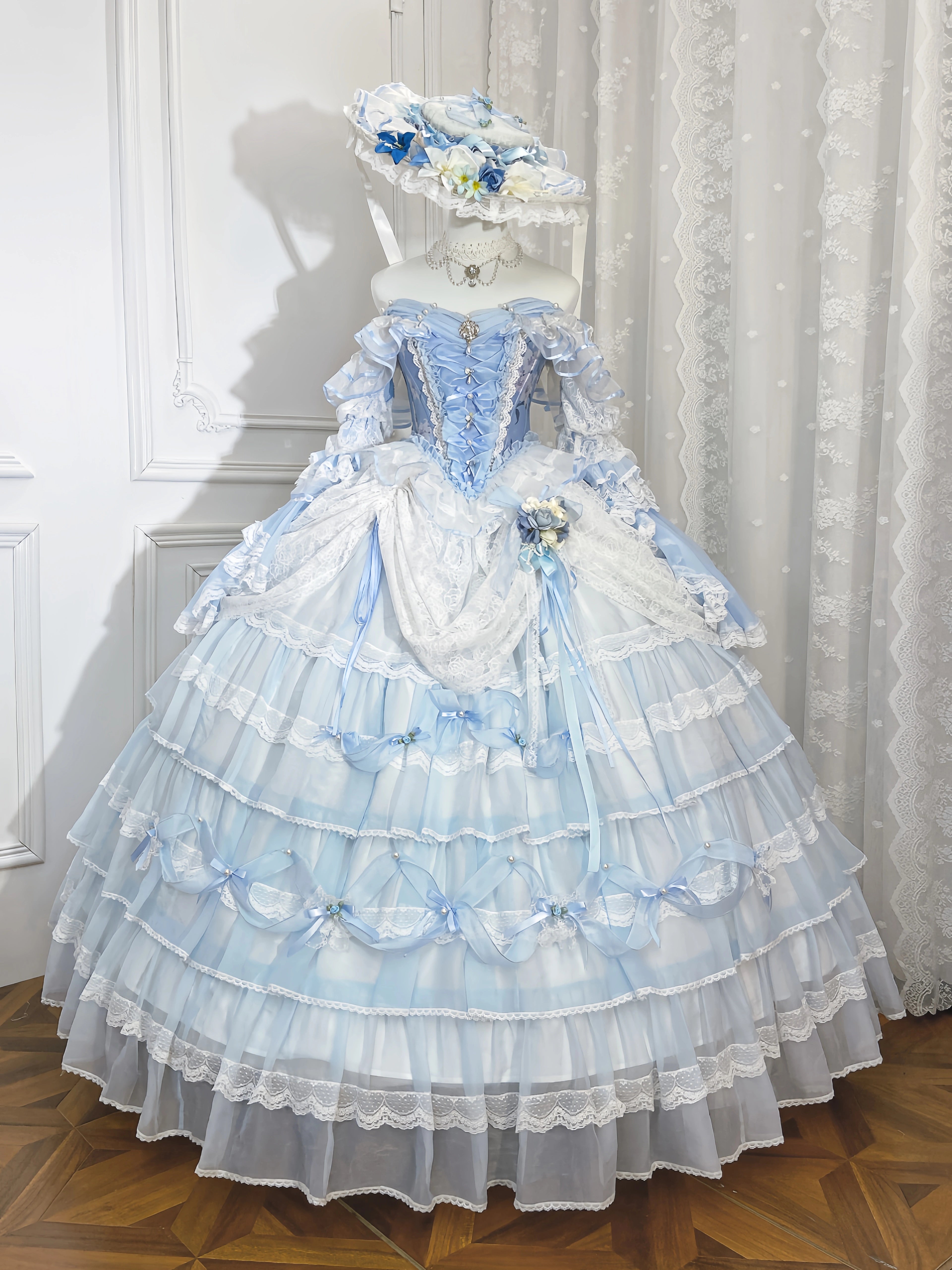 Deposit cut-off fog blue poetry collection Lu Kemi original design long skirt bridal dress Lolita