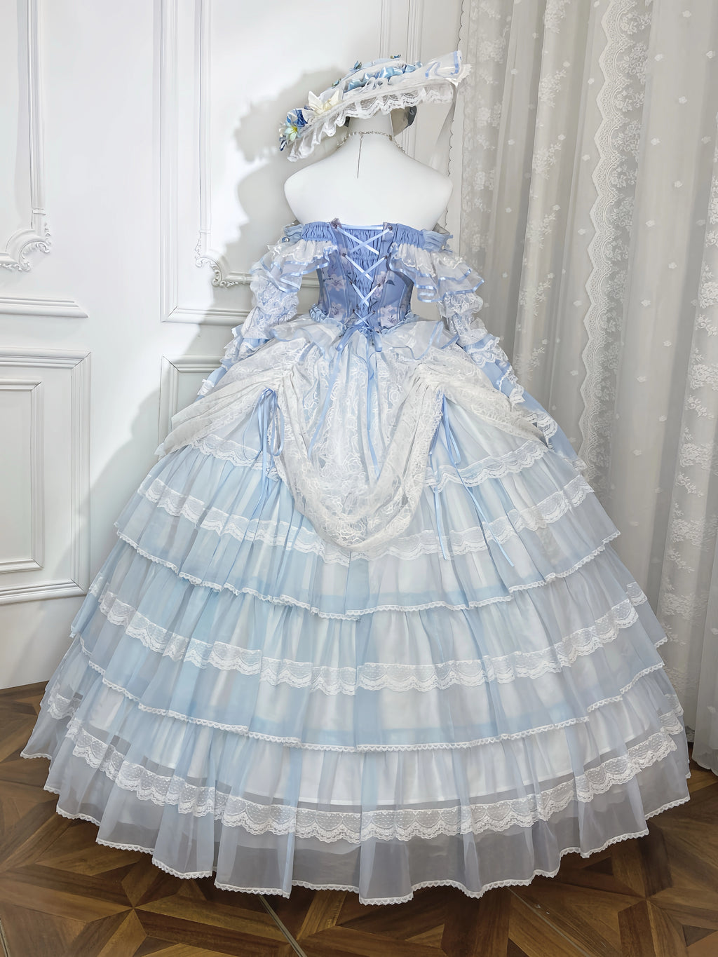 Deposit cut-off fog blue poetry collection Lu Kemi original design long skirt bridal dress Lolita