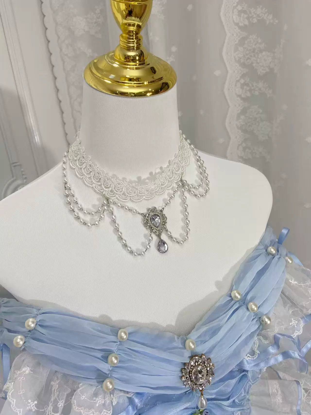 Deposit cut-off fog blue poetry collection Lu Kemi original design long skirt bridal dress Lolita