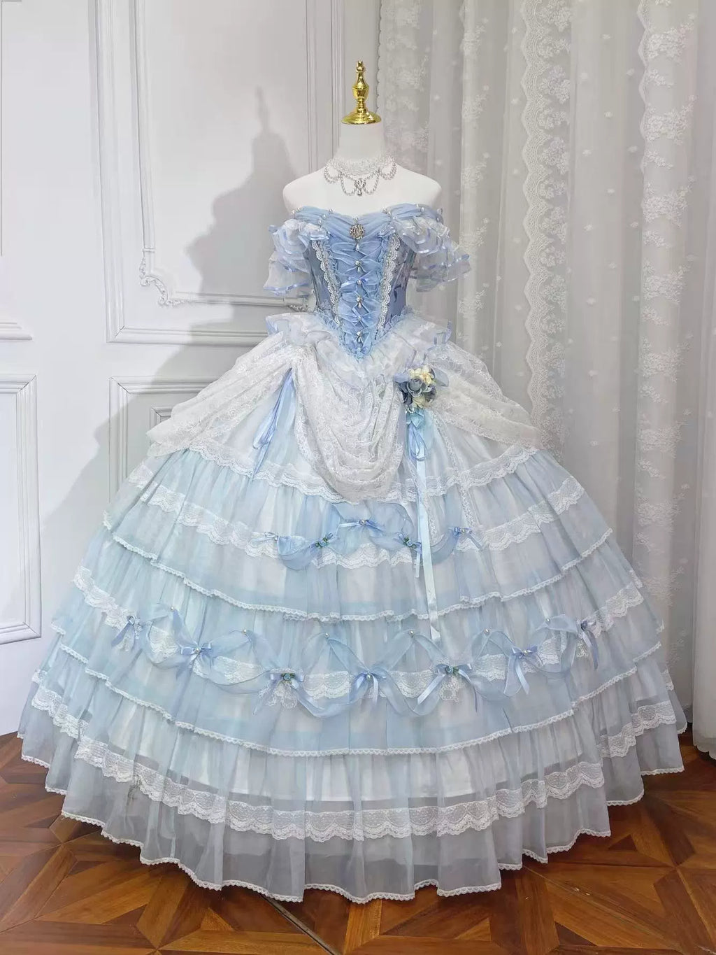 Deposit cut-off fog blue poetry collection Lu Kemi original design long skirt bridal dress Lolita